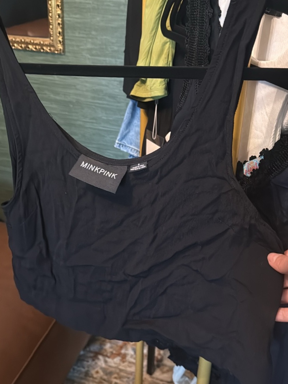 MINKPINK Black Scoop Crop Tank with Wide Straps